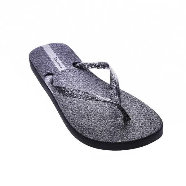 ojotas chinelas ipanema negras con brillos grises