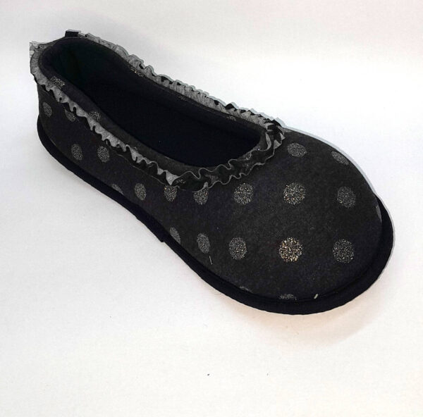 Pantuflas Hornitos Mujer Otoño Invierno 2025 | De Toalla Algodón Negras con Puntitos Brillantes