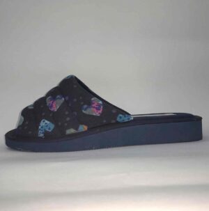 Pantuflas ojotas punta abierta de algodon para mujer -  platero - Azul Corazones