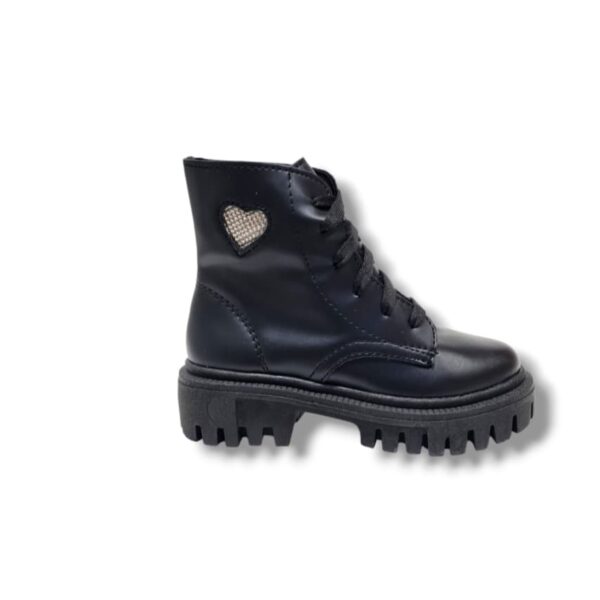 Borcegos de niña eco cuero negro corazon brillantes talle 22 a 26