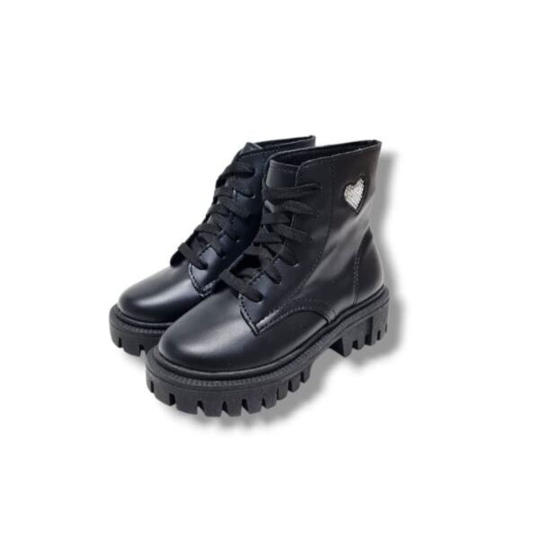 Borcegos de niña eco cuero negro corazon brillantes talle 22 a 26