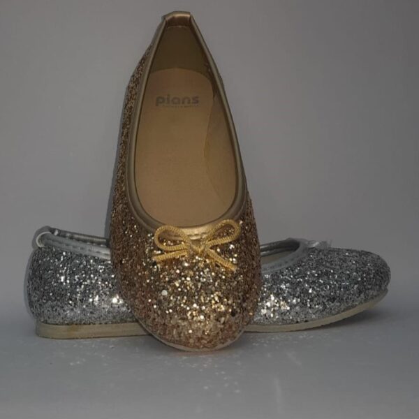 Ballerinas Pians Brillantes Dorado Plateado Zapatos Baile con moño