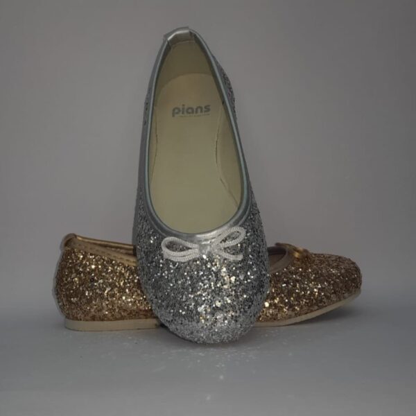 Ballerinas Pians Brillantes Dorado Plateado Zapatos Baile con moño