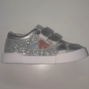 Zapatillas Plateadas con Glitter y Corazón Rojo – Doble Velcro Pians (Talles 22 al 26)
